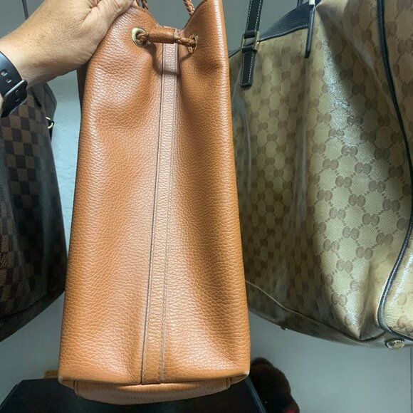 Authentic Gucci Tan Leather Hobo Bag - Large - Drawstring Braided Handles - Picture 7 of 8